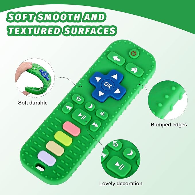 Fu Store Silicone Teething Toys for 0-12 Months 3-24 Months Infant Toddlers Remote Control Shape Teethers for Babies Chew Toys Relief Soothe Babies Gums Set Dishwasher and Refrigerator Safe Green