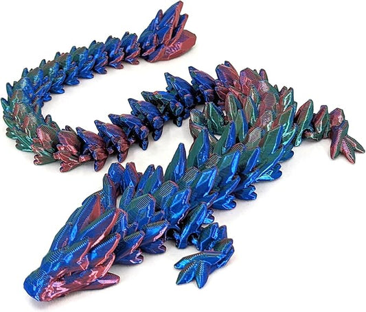 12" Articulated Gem Stone Dragon - New 2024 Ver - Multi Color 3D Printed Plastic Dragon Figure - Rainbow Pearlescent Colors - Interlocked Body Segments and Legs (Medium 12", Dark Rainbow)