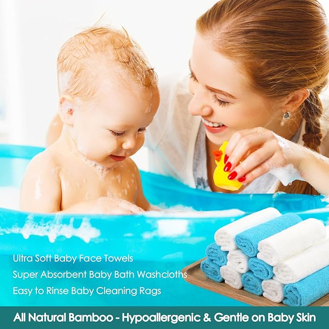 JEFFSUN Baby Washcloths 6 Pack, 10x10 inch Heavenly Soft Blue Wash Cloths for Face and Body, Gentle & Safe Face Towels on Sensitive Skin, Baby Essentials Shower Gifts for Newborn Kid Toddler Children