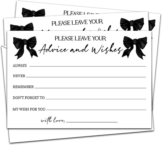 Advice And Wishes Cards (25pcs), Black Bow Advice Cards For Mr And Mrs, Bride And Groom, New Parents, Bridal Shower, Baby Shower, Engagement, Wedding, Bachelorette Party Games Decor -A12