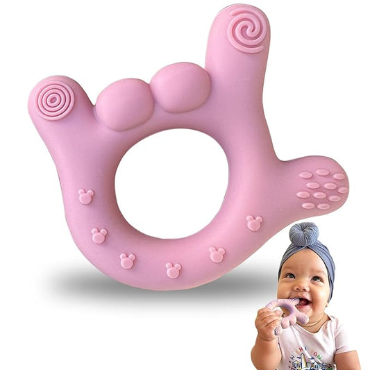 I Love You Silicone Hand Teether, Teethers for Babies 3-6 Months, Soft Teething Toys 6-12 Months bpa Free, Massaging Teething Relief (Blush Pink)