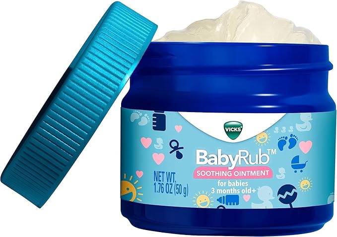 Vicks BabyRub Chest Rub Ointment with Soothing Aloe, Eucalyptus, Lavender, and Rosemary, from the makers of VapoRub, 1.76 oz (Pack of 2)