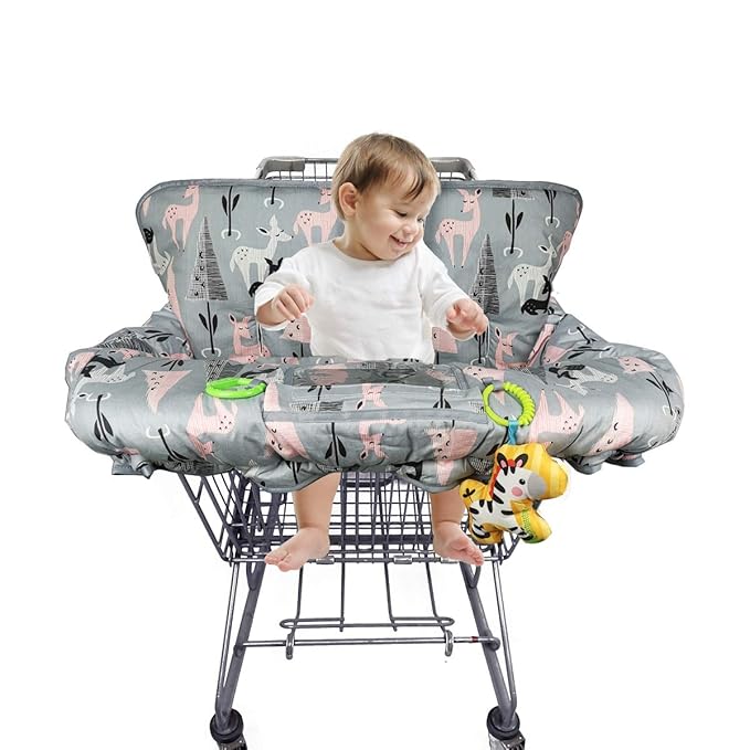 ICOPUCA Shopping Cart Cover, 2-in-1 cart Cover for Babies N high Chair Cover, Padded Grocery cart Cover for Baby boy Girl,with Split/Padded/Reversible seat Cushion, Deer