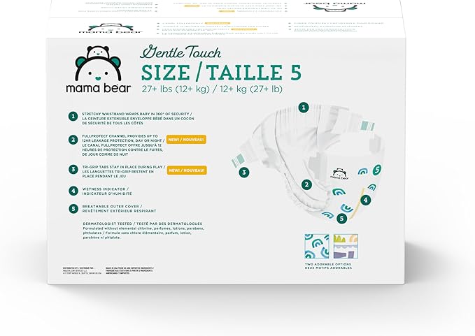 Amazon Brand - Mama Bear Gentle Touch Diapers, Size 5, 132 Count (4 packs of 33)