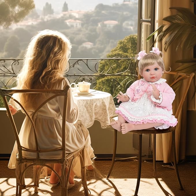 Aori Reborn Baby Dolls 22 Inch - Realistic Baby Doll for Kids 3+ Years - Lifelike Newborn Baby Girl with Pink Outfit - Handmade Cloth Body Reborn Toddler for Gift, Collection & Role Play