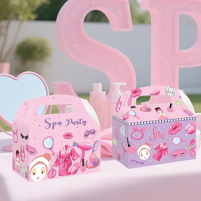 Spa Favor Box Decorations 12PCS Spa Birthday Party Supplies Makeup Theme Gift Boxes Spa Treat Box for Girls Princess Slumber Party Decor