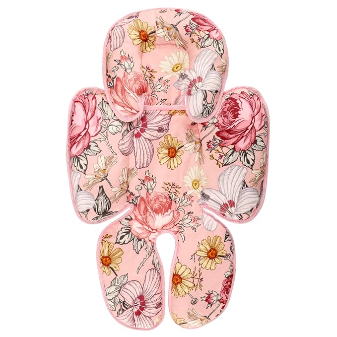Pink Infant Car Seat Head Body Support Pillow, 2-in-1 Reversible CarSeat Insert,Soft Cushion for Stroller, Swing, Bouncer,Flowers