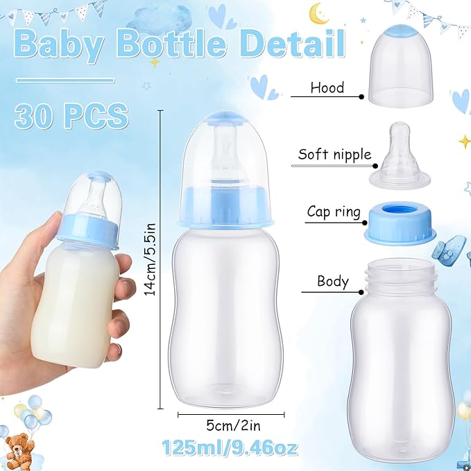 30 Pcs Baby Shower Favors Party Game Mini Baby Bottles Gift Sets for Baby Shower Boy Girl Gender Reveal Birthday Party Supplies Gift (Blue)