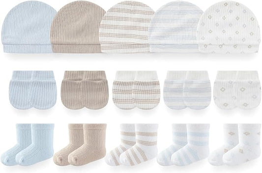 Baby Girls Boys Hats Mittens and Socks Set Cotton Infant Caps Newborn Soft Gloves 0-6 Months