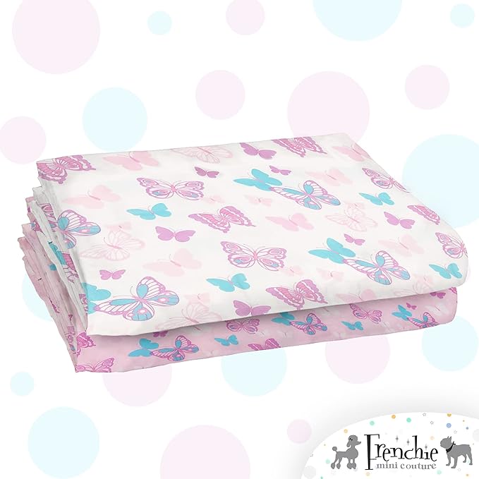 Crib Sheets 2 Pack, 100% Woven Cotton, Fitted Mattress Covers, Fits Standard Size Toddler Bed 28 x 52 x 8in, Butterfly