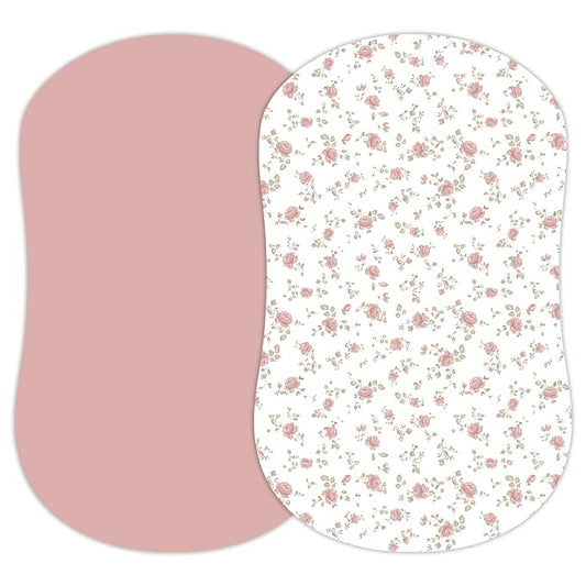 Baby Bassinet Sheets Girl (Juliette) 2-Pack - Fitted Bedside Bassinet Sheets - Buttery Soft Cotton Blend for Standard Bassinet Mattress Pad - Compatible with Halo Bassinest