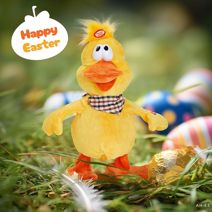 Houwsbaby 12'' Electronic Squawking Duck Toy,Electronic Quacking Musical Duck Stuffed Animal,Interactive Walking Singing Waving Duck Plush Toy Present for Kids Boys Girls Holiday Birthday