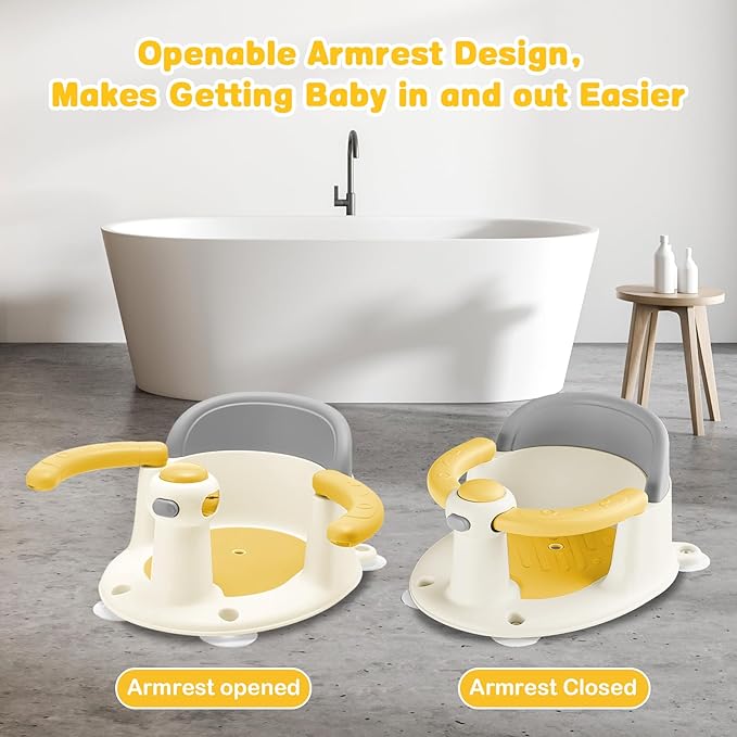 Baby Bath Seat for Babies 6 Months & up, Sure & Secure Suction Cups, Non-Slip Baby Bath Seat, Detachable, Safe & Comfortable Baby Bath Support, Sit Up Bath Seat for Baby, Yellow