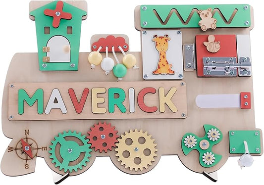 Customized Name Puzzle for Toddlers (Fixed I J Letters) Personalized Toddlers Busy Board, Baby Personalized Board for 1-5 Years Old, Birthday Gift, Montessori Toys (Khaki)