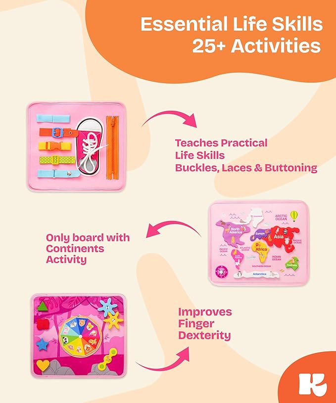 Toddler Busy Board Montessori Toys for Toddlers 1-3 Year Old Educational Activity Book Board Sensory Travel Toys Ages 2-4 Preschool Learning Fine Motor Skills Toy Quiet Book Gift for Kids