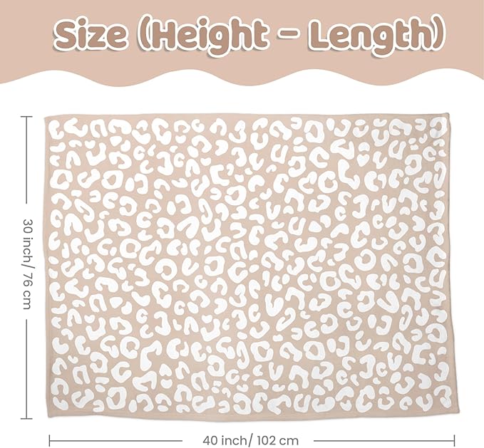 Leopard Print Minky Baby Blanket 30 x 40 Inches for Girls, Soft Plush Receiving Blanket with Dotted Back, Gift for Toddler Newborn Infant Christmas Birthday Baby Shower
