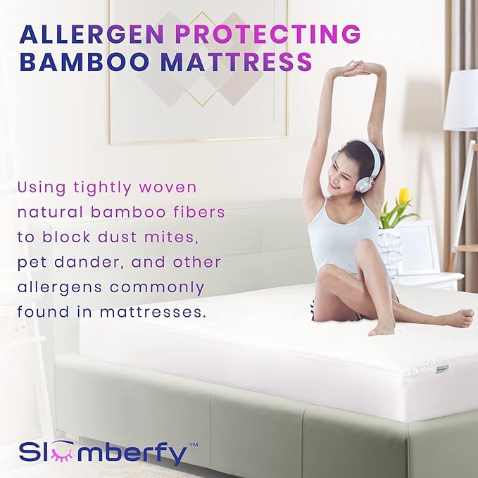 Waterproof Mattress Protector by Slumberfy | Hypoallergenic Viscose Made from Bamboo Mattress Protector | Natural + Breathable Jacquard Fabric | Queen Mattress Cover – 60x80”