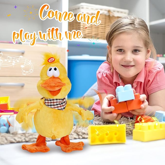 Houwsbaby 12'' Electronic Squawking Duck Toy,Electronic Quacking Musical Duck Stuffed Animal,Interactive Walking Singing Waving Duck Plush Toy Present for Kids Boys Girls Holiday Birthday