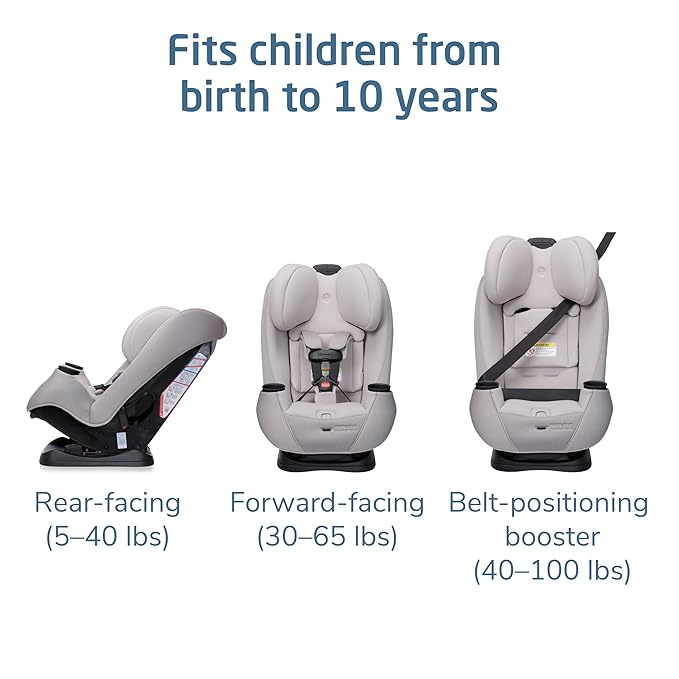 Maxi-Cosi Pria Max 3-in-1 Convertible Car Seat, Infant to Toddler Car Seat, ClipQuick Magnetic Chest Clip, Quick-Install Latch, Machine-Washable Cover, 5-100 lbs, Oyster Shell