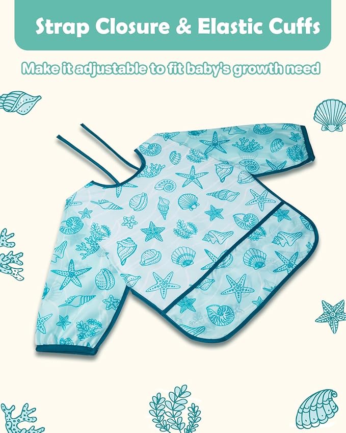 Lictin Long Sleeve Bibs 5 Pack - Baby Bibs, Waterproof Toddler Bibs, Baby Smock for Eating, Baby Bibs for Feeding Teething