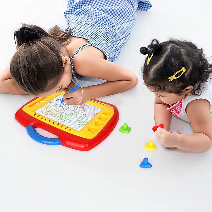 Playkidz Magnetic Drawing Board Toy for Kids, Large Color Doodle Board Writing Painting Sketch Pad, Write and Play, Draw and Stamp, Erase and Write Again, Ages 3+. (1 Pack)