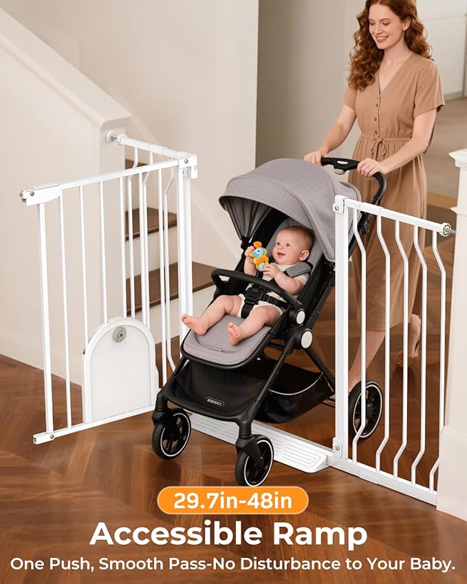 30"- 48" Extra Wide Baby Gate with Cat Door, [30.5" Tall] [No-Drill Pressure Mount] [Includes 2 Extensions] Pet & Toddler Safety Gate for Kitchens, Stairs, and Doorways