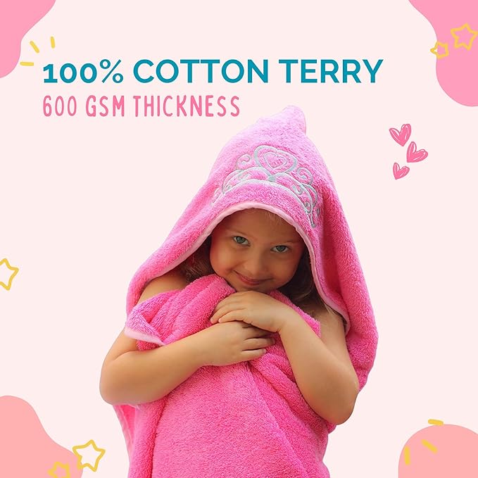 Princess Baby Bath Towel [Pink] Hooded Toddler Towels For Girls Up to 10 Years - Oversized Baby Towel With Super Absorbent 100% Cotton - Soft and Cozy Beach Towel - Full Coverage Kids Bath Towels