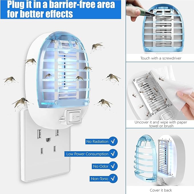Indoor Bug Zappers, Fly Traps for Indoors, Insect Traps for Home Mosquito Killer & Mosquitoes Trap with Blue Lights for Kids & Pets, Home, Kitchen, Bedroom, Baby Room, Office (2 Packs)