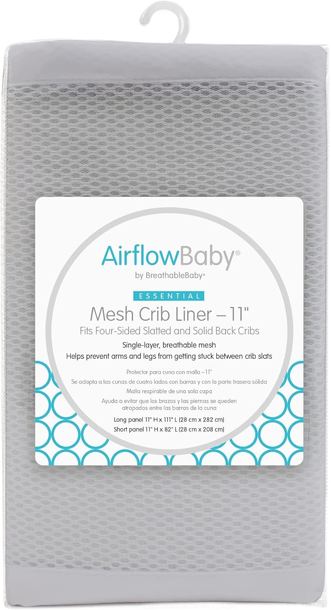 Breathable Mesh Liner for Full-Size Cribs (Gray, 11')