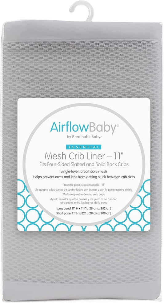 Breathable Mesh Liner for Full-Size Cribs (Gray, 11')