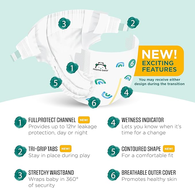 Amazon Brand - Mama Bear Gentle Touch Diapers, Size 6, 108 Count (4 packs of 27)