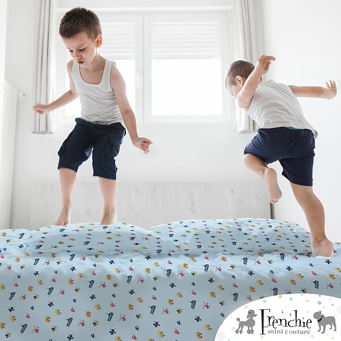 2-Piece Kids Twin Sheets Set, 100% Woven Cotton, Deep Pocket Bed Sheet 39 x 75 x 15in + Pillowcase 20 x 30, Cars, Boats, & Planes