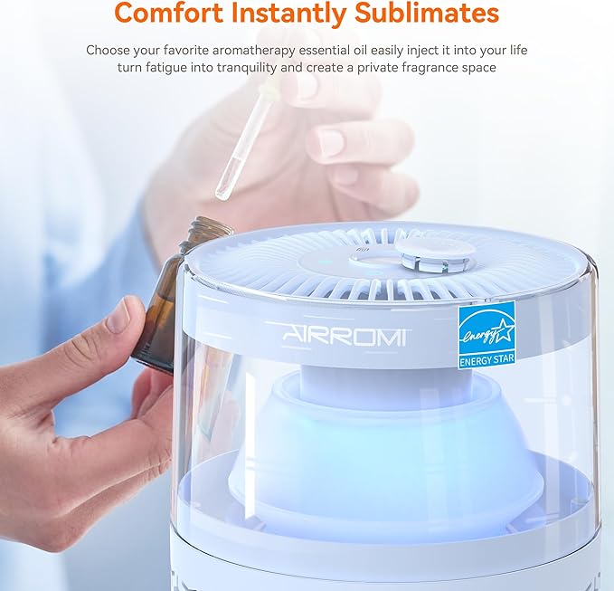 AIRROMI Air Purifiers for Bedroom Home,Up to 658 Ft²,Activated Carbon Filter Cleaner,With Fragrance Sponge for Better Sleep,Night Light,Pet Dander,Allergies,Smoke,Odor,Desktop Air Cleaner A2002 Blue