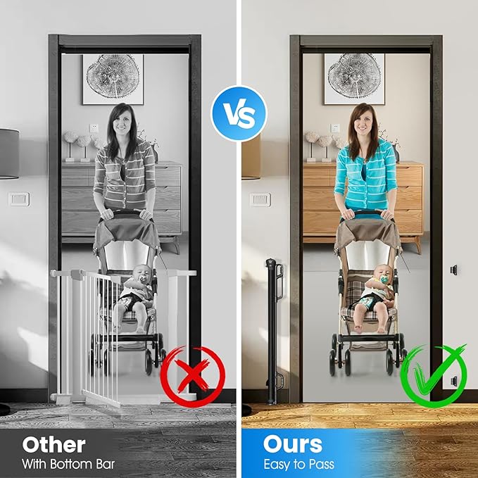 Retractable Safety Baby Gate or Mesh Dog Gate,Durable Portable Mesh Retractable Gate,Easy to Use for Stairs, Doorways, Hallways, Indoor, Outdoor, 33.5" Tall, Up to 55" Wide, Black