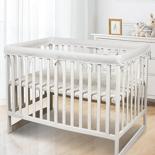 3 in 1 Crib Rail Covers for Teething,Soft Breathable Anti-Collision Crib Teething Rail Cover Edge Protector Strip（2025 New） (4pc-White)