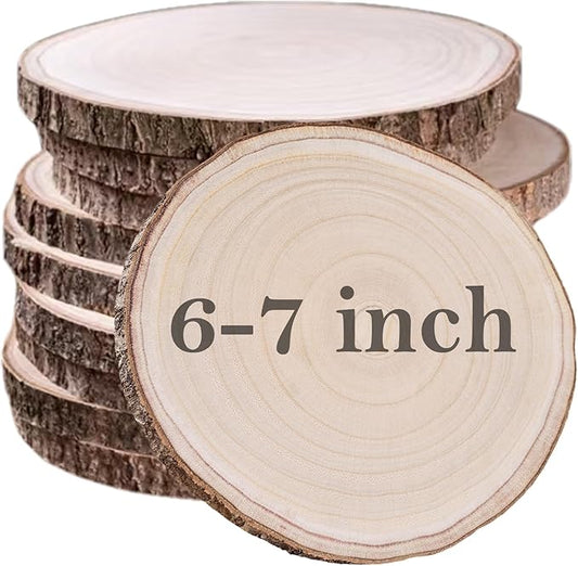 10 Pcs Natural Paulownia Wood Slices 6-7 Inches,Wood Slices for Centerpieces Table Decorations,Unfinished Rounds Wood for Crafts,Wood Slice for Rustic Wedding Decoration Projects