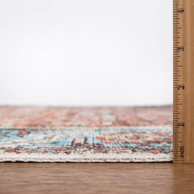 Bloom Rugs Washable Non-Slip 7 ft Runner - Orange/Blue Traditional Runner for Entryway, Hallway, Bathroom, and Kitchen - Exact Size: 2.5' x 7'
