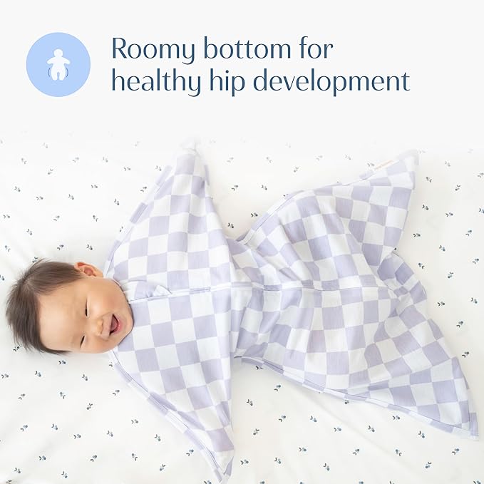 SleepingBaby Zipadee-Zip Transition Swaddle - Cozy Baby Swaddle Blanket with Zipper Convenience - Roomy Wearable Blanket for Easy Diaper Changes - Lavender Check, X-Small (3-6 Month)
