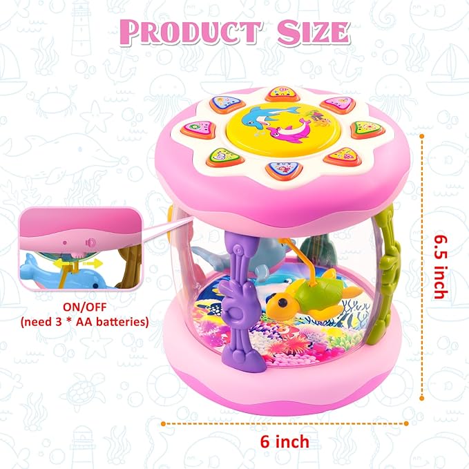 Baby Girl Toys for 6-12 Months Ocean Rotating Light Up Musical Toys Tummy Time Infant Toys 3-6 12-18 Months Baby Girl Toys 1 2 Year Old(Pink)