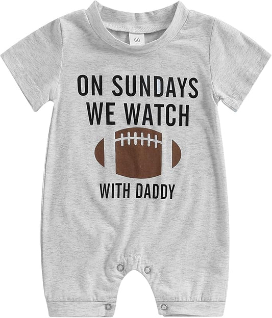 Honganda Infant Baby Boys Girls Football Season Jumpsuit Watch Football with Daddy Funny Romper Playsuit Sweatshirt