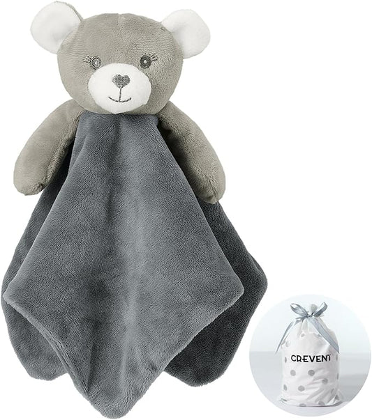 CREVENT Cozy Plush Baby Security Blanket Loveys for Baby Girls Boys, Stuffed Animal Ring Rattle Shaker Toy for Newborns (Bear)
