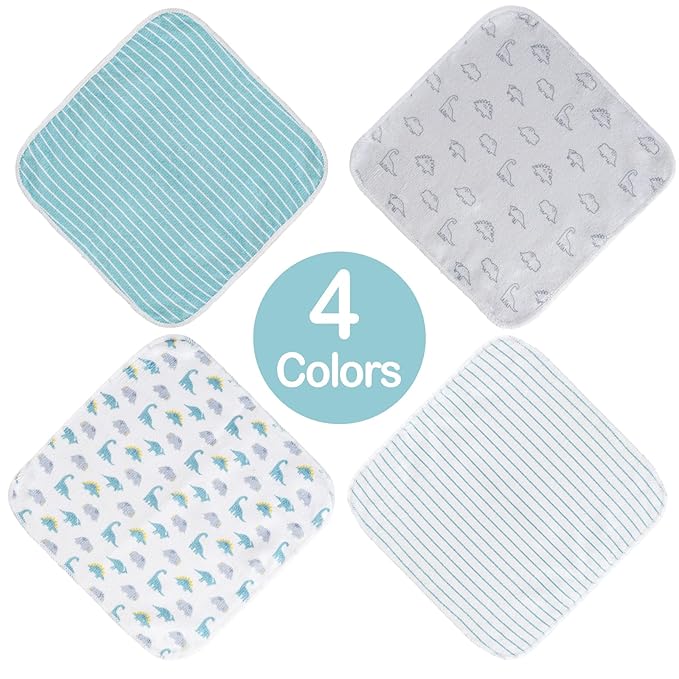 Viviland Baby Washcloths, 24Pack Baby Wash Cloths for Newborn, Baby Towels and Infant Bath Face Washcloths for Boys Girls Super Soft Absorbent, Gentle on Sensitive Skin Body, 9x9 Dinosaur