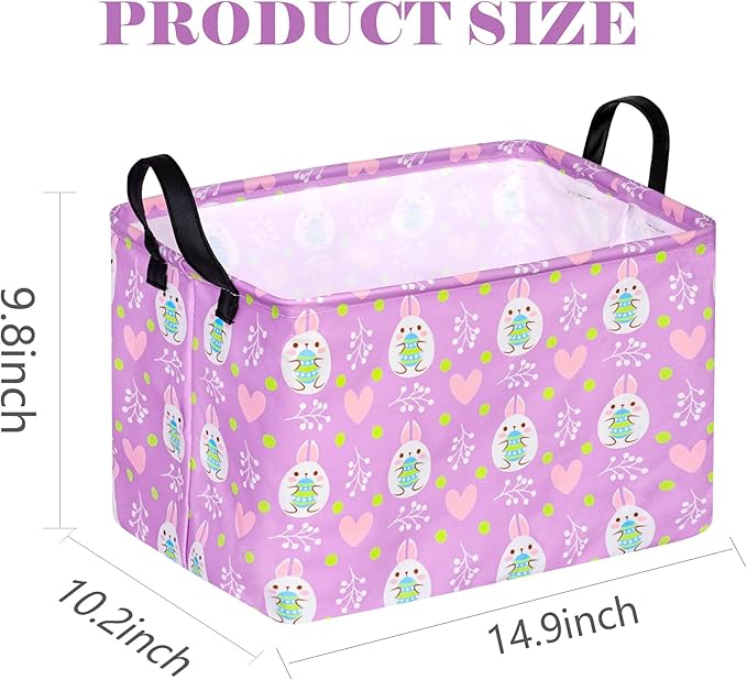 Rectangle Canvas Easter Basket, Rabbit, Laundry Basket, Storage Box for Toys Clothes Choice for Boys and Girls (Purple)