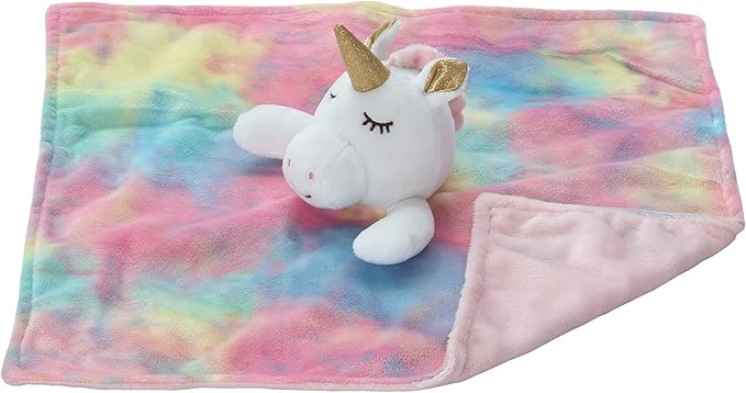 CREVENT Cozy Plush Baby Security Blanket Loveys for Baby Girls, Minky Dot Front + Backing with Animal Face (Unicorn)