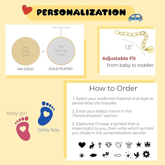 14K Solid Gold or Gold Plated Baby Custom Cross, Personalized Teen Bracelet with Miraculous Medal, Baptism, Baby Baptism Gift