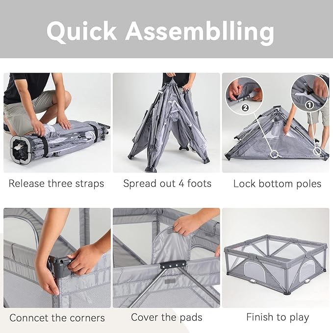 Foldable Baby Playpen, Extra Large Play Pen for Babies and Toddlers, Baby Fence Play Yard, Safety Kids Portable Playpin Indoor&Outdoor (59"X71",Grey)