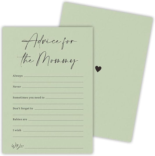 30 Pcs Minimalist Green Baby Shower Game Cards, Advice For The Mommy, Baby Shower Games To Play With Family And Friends, Baby Announcement, Gender Reveal Party Supplies - A08