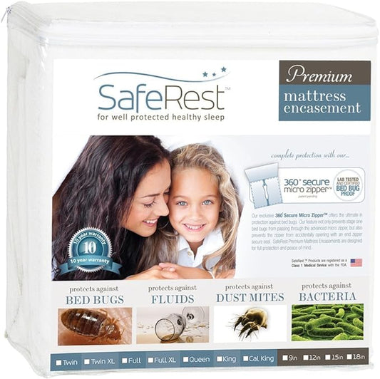 SafeRest Zippered Mattress Protector - Premium 6-9 Inch Waterproof Mattress Cover for Bed - Breathable, Noiseless Washable Mattress Encasement - Twin