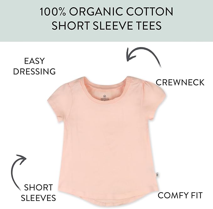 HonestBaby Unisex-Baby 5-Pack Short Sleeve T-Shirts 100% Organic Cotton Baby, Toddler, Little Kid, Boy, Girl, Unisex