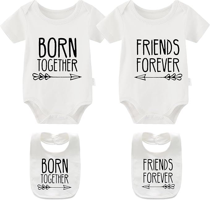 YSCULBUTOL Baby Twins Bodysuits Best Friends Forever Baby Clothes Set with Bibs Girl Outfit with hat